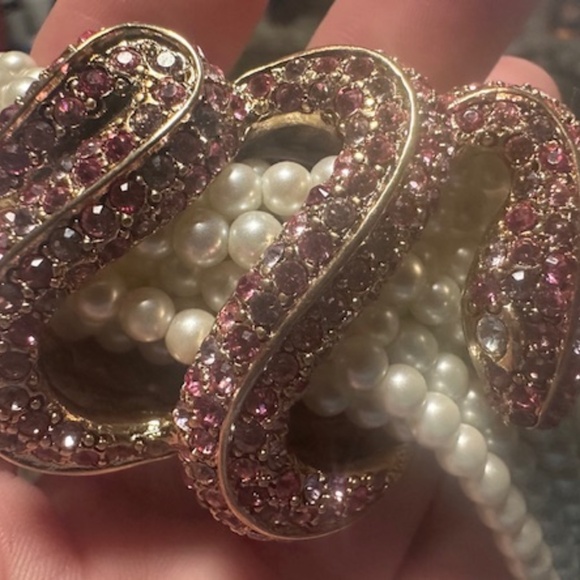 Stunning Kenneth Jay Lane Faux Pearl Snake Pink Rhinestone Necklace! - Picture 5 of 16